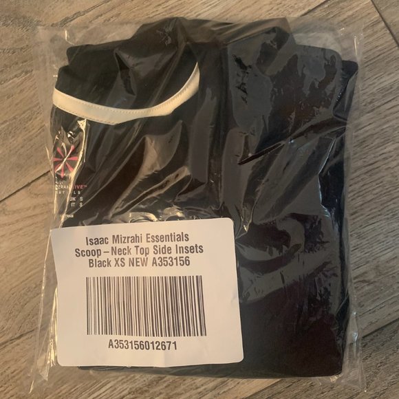 NWT ISAAC MIZRAHI ESSENTIALS SCOOP-NECK TOP WITH SIDE INSETS BLACK XS - Picture 6 of 9